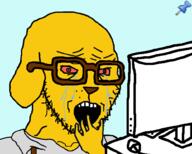 bloodshot_eyes clothes computer crying dog glasses hand janny push_pin soyjak sticky stubble suspenders variant:soyak // 1000x800 // 118.7KB