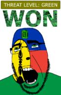 ahegao country emerald flag flag:new_caledonia_incorrect flèche_faîtière gem glasses green green_eyes hair looking_up new_caledonia open_mouth schlog_color_event soyjak soyjak_blog stubble teeth text threat_level_green variant:cobson won // 721x1115 // 167.3KB