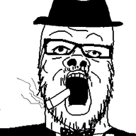 bowtie cigarette clothes fedora glasses hat open_mouth smoking soyjak stubble tuxedo variant:a24_slowburn_soyjak // 454x520 // 14.1KB