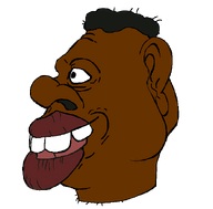 big_ears big_lips big_nose big_teeth black_skin cheeks ear eyebags forehead_lines gums lips looking_to_the_left nas nas:tyrone neck nigger nose series:sidejaks side_profile smile subnas:tyrone_side teeth transparent_background