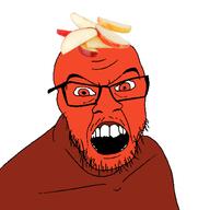 angry apple clothes food foodjak fruit glasses kiwi mustache open_mouth red_eyes red_skin series:fruiterz! soyjak stubble variant:feraljak white_background // 1500x1500 // 187.6KB