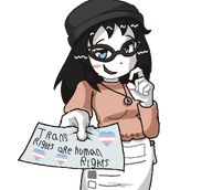 1soyjaks black_hair blue_eyes flag:transgender_pride_flag glasses holding_object looking_at_you meta:bait meta:not_oc smile tranny transgender_flag variant:soytan // 1206x1080 // 138.3KB