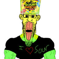 buff candy clothes ear food foodjak glasses green_skin gums i_heart i_love muscles oh_my_god_she_is_so_attractive sour sour_patch_kids stretched_chin stretched_mouth stubble subvariant:longplier t-shirt tshirt vein white_background yellow_skin // 3464x3464 // 988.8KB