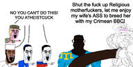Astrofene_(namefag) CrimeanChud_(namefag) ahegao angry animal arm aryan ass award badge bbc bloodshot_eyes blue_shirt blush brown_skin buff butt christianity clothes crimea crimean_tatar crimeanroach crying cum ear euromutt female flag:crimea flag:crimean_tatar genderbend glasses hair hand hat islam judaism kike leg looking_at_you marichka meta:pornographic_content meta:revjak muscles muscular_female open_mouth outline penis pig pink_skin pointing queen_of_hearts red_eyes ribbon smile snout soyjak stubble subvariant:chudjak_front subvariant:euroaryan subvariant:euromutt subvariant:female_cobson subvariant:muscular_chud tatar teeth template text tongue transparent tshirt ukraine variant:chudjak variant:cobson variant:markiplier_soyjak vein white_skin yellow_hair // 2453x1242 // 921.8KB
