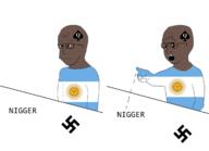 2soyjaks argentina arm brown_skin closed_mouth glasses hand nazism nigger open_mouth pointing queen_of_spades soyjak spade stubble swastika text variant:unknown // 1198x867 // 171.3KB