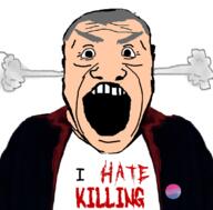 angry flag:bisexual_pride_flag gray_hair i_hate john_Kramer killing no_glasses open_mouth steam subvariant:science_lover variant:markiplier_soyjak // 800x789 // 109.7KB