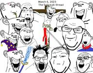 2023 anger_mark angry blood closed_eyes closed_mouth clothes cross crucifixion crying cup drinking drinking_straw ear fancy fat gem glasses hair hand hat holding_object jesus laughing magic magician merge mug multiple_soyjaks mustache open_mouth smile soyjak staff straw stubble subvariant:impdrink subvariant:splicejak subvariant:wholesome_soyjak sword text track_suit variant:cobson variant:feraljak variant:gapejak variant:impish_soyak_ears variant:ishish_soyak_ears variant:kuzjak variant:markiplier_soyjak variant:tony_soprano_soyjak variant:volcanojak wizard wizard_hat // 750x593 // 316.2KB