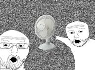 2soyjaks desk_fan fan glasses imgflip.com nonsense open_mouth pointing soyjak static stubble variant:two_pointing_soyjaks // 582x429 // 75.1KB