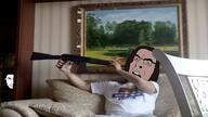 Gleb_Korablev angry brown_hair chud closed_mouth ear firearm glasses gun gun_to_head hair holding_gun holding_object holding_shotgun imminent_death imminent_suicide irl looking_at_you looking_to_the_left open_mouth russia saiga_(gun) shotgun soyjak stubble subvariant:chudjak_front suicide variant:chudjak variant:cobson video_1444 white_skin // 2018x1140 // 2.2MB