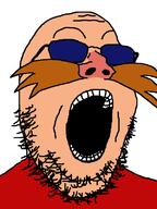 bald brown_hair clothes dr._eggman glasses mustache open_mouth pink_nose red_shirt sega sonic_(series) soyjak stubble sunglasses tinted_glasses variant:gapejak video_game white_background white_skin // 600x800 // 20.2KB