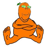 arm crossed_arms food foot froot fruit full_body glasses hand leaf leg orange orange_skin sitting smile soyjak stubble subvariant:wholesome_soyjak variant:gapejak // 400x400 // 12.7KB