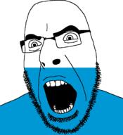 angry bavaria flag flag:bavaria_(striped) full_head germany glasses hair looking_to_the_right open_mouth soyjak stubble teeth variant:cobson // 721x789 // 19.1KB