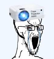angry bald big_eyebrows bloodshot_eyes cope cope_projector_9000 crying glasses large_eyebrows looking_to_the_right open_mouth projection projector soyjak stretched_chin stretched_mouth stubble subvariant:soyak_34 tear transparent_background variant:soyak // 640x700 // 120.0KB