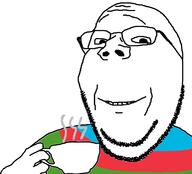 azerbaijan cup glasses smile soyjak stubble subvariant:wholesome_soyjak tea variant:gapejak // 767x697 // 81.9KB