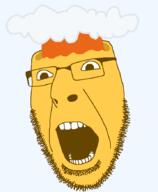 emoticon explosion glasses mind_blown no_eyebrows open_mouth series:soymoji soyjak stubble variant:cobson yellow yellow_skin // 721x875 // 31.9KB