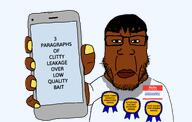 antiswarthy_(namefag) award black_eyes brown dark_hair hello_my_name_is_(sticker) holding_object holding_phone skin soybooru subvariant:chudplier // 1520x966 // 218.4KB