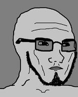 bald beard closed_mouth eyelashes gigachad glasses grey_background grey_skin lips sunglasses thick_eyebrows variant:soyak // 644x800 // 39.6KB