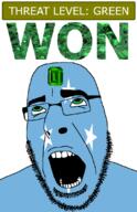 ahegao country emerald flag flag:micronesia gem glasses green green_eyes hair looking_up micronesia open_mouth schlog_color_event soyjak soyjak_blog star_(symbol) stubble teeth text threat_level_green variant:cobson won // 721x1115 // 149.6KB