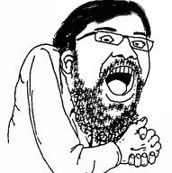 beard clasped_hands glasses hair hunching looking_at_you meta:not_oc nas:merchant open_mouth soyboy soyjak thick_eyebrows // 501x504 // 18.0KB