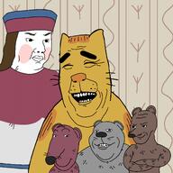 animal arms_folded blush brown_fur brown_hair cat clothes dress ear eyebrows eyes female frown fur gray_fur hair hat laughing mouth mouth_closed mouth_open nose orange_cat orange_fur rat red_fur smile subvariant:gapealien teeth variant:chudjak variant:cobson variant:gapejak variant:soyak wallpaper whisker woman // 2000x2000 // 1.9MB