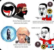afd angry antifa bloodshot_eyes chad excited fascism glasses gun leftist monkey_putin nordic_chad open_mouth pointing pol_(4chan) red_hair swastika variant:chudjak vladimir_putin weapon z_(russian_symbol) // 700x642 // 86.8KB