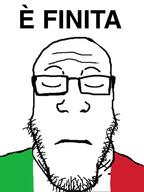 closed_eyes closed_mouth clothes country flag glasses italy its_over soyjak stubble text variant:markiplier_soyjak // 1080x1440 // 94.0KB