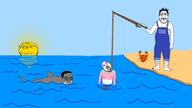 5soyjaks animal clothes crab dead drawn_background ear fishing glasses hair hanging open_mouth purple_hair shark smile smirk soyjak stubble subvariant:grinlook_poggers subvariant:wholesome_soyjak sun tongue tranny underwater variant:bernd variant:chudjak variant:gapejak variant:impish_soyak_ears variant:markiplier_soyjak water // 1920x1080 // 319.6KB