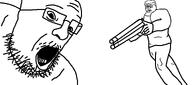2soyjaks angry chud glasses gun hair holding_gun imminent_death improved muscular_male open_mouth optimus_prime scared screaming sentinel_prime series:chud's_hitman shotgun soyjak stubble template traced transformers variant:chudjak variant:sentineljak variant:unknown white_background // 1918x851 // 25.7KB