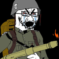 angry belt black_background bloodshot_eyes clothes collar_tabs combat_helmet crying epaulettes fire flamethrower flammenwerfer_35 glasses helmet historically_inaccurate holding_object iron_cross looking_to_the_right military military_combat_uniform military_uniform nazi_germany nazism no_teeth open_mouth politics reichsadler schutzstaffel schutzstaffel_uniform soldier soyjak stubble thick_eyebrows variant:cryboy_soyjak weapon wehrmacht wehrmacht_uniform world_war_2 // 851x1024 // 601.4KB
