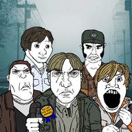 Henry_Townsend Travis_Grady accesory award badge blond cap closed_mouth clothes ear hair hand harry_mason hat heather_mason holding_object jacket james_sunderland knuckles multiple_soyjaks nails open_eyes open_mouth pipe pocket shirts side_burns sideburns silent_hill subvariant:chudjak_front subvariant:science_lover subvariant:science_lover2 tshirt variant:chudjak variant:markiplier_soyjak variant:markiplier_soyjak2 variant:soyak variant:wojak vest video_game // 1280x1280 // 282.1KB