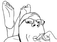 candy closed_mouth food foot glasses hand holding_lollipop holding_object leg lollipop looking_at_you soyjak stubble subvariant:wholesome_soyjak swirladoo variant:gapejak // 1000x746 // 23.6KB