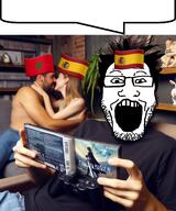 blond bmc brown_skin cuckistador cuckoldry final_fantasy flag:morocco flag:spain kiss moor morocco open_mouth soyjak spain spaincucks spanish_women variant:markiplier_soyjak white_skin // 1024x1226 // 1.3MB