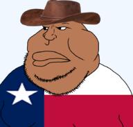 closed_mouth countrywar cowboy_hat fat flag flag:texas obese soyjak stubble texas transparent_background variant:meximutt // 888x848 // 187.8KB