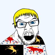 animal blue_eyes clothes country county elk flag flag:gävleborg glasses goat gävleborg hair mustache open_mouth soyjak stubble sweden teeth transparent_background variant:feraljak yellow_hair // 1500x1500 // 162.0KB