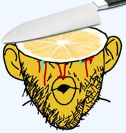 blood crying dead decapitation ear food foodjak fruit glasses gore knife lemon open_mouth partially-severed_head series:fruiterz! soyjak stubble variant:nojak yellow_skin // 383x404 // 75.5KB