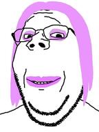 glasses hair makeup pink_hair smile soyjak stubble subvariant:wholesome_soyjak variant:gapejak // 600x800 // 40.1KB