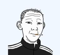 animated cigarette closed_mouth clothes ear hair smoke smoking soyjak track_suit variant:carterjak variant:kuzjak // 544x503 // 129.3KB