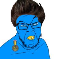 acne badge beak bird blue_skin closed_mouth glasses hair newfag series:x_inmigrants smile smug soyjak soyjak_party stubble twitter variant:feraljak zoomer // 1500x1500 // 329.0KB
