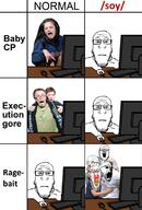 'p soy angry blood closed_mouth clothes disgusted glasses gore neutral open_mouth scared soyjak stock_image stubble subvariant:feralrage subvariant:neutralplier subvariant:soyak_(concerned) variant:a24_slowburn_soyjak variant:darkiplier variant:feraljak variant:markiplier_soyjak variant:soyak vein // 780x1150 // 555.6KB