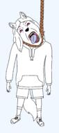 bloodshot_eyes clothes crying full_body furry glegle hair hanging long_hair open_mouth proto-furtranny rope soyjak suicide tail tongue variant:bernd // 1197x2709 // 67.5KB