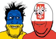 2soyjaks are_you_soying_what_im_soying country flag glasses hair looking_at_each_other poland smile soyjak stubble subvariant:wholesome_soyjak ukraine variant:gapejak variant:markiplier_soyjak // 978x676 // 331.5KB