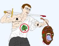 ack beheaded beheading blood bloodshot_eyes brown chad christian_cross cross cross_necklace flag:palestine flag:syria lebanon muscles sword tattoo variant:chudjak variant:isaac // 2048x1588 // 325.3KB