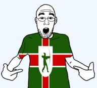 archer arm british clothes ear england flag flag:nottinghamshire full_body glasses hair hand nottinghamshire open_mouth pointing soyjak stubble teeth tshirt united_kingdom variant:shirtjak // 1236x1118 // 48.8KB
