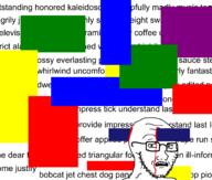 blood blue concerned glasses gore green impaled nsfl open_mouth purple red scared shapes spam stubble subvariant:soyak_(concerned) text trend:colorjak variant:soyak webdriver_torso wordswordswords yellow // 2000x1700 // 280.9KB