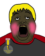 black_skin blush excited open_mouth series:fusionjaks sharty subvariant:hunky_twink_sex_machine variant:a24_slowburn_soyjak yellow_hair // 584x720 // 154.4KB