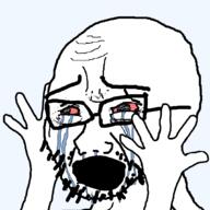 bloodshot_eyes crying glasses hand hands_up open_mouth sad soyjak stubble template thick_eyebrows transparent_background user=korg variant:cryboy_soyjak // 1063x1063 // 39.4KB
