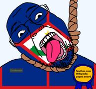 ack award chudborean country flag flag:sint_eustatius glasses hair hanging kiwifarms netherlands open_mouth rope shiwi sint_eustatius soyjak star_(symbol) stubble suicide teeth text tongue variant:bernd wikipedia yellow_teeth // 768x716 // 63.5KB