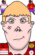 CubaBlancaAntiComunista_(namefag) ack! award blond blue_eyes brown_skin cuban cubaryan ear flag:soviet_union flag:transgender_pride_flag hanging hello_my_name_is_(sticker) literal_who meta:bait meta:namefags meta:self_insert name_tag shading skirt smile subvariant:vlodaryan swastika swastika_tattoos transparent_background variant:bernd variant:vlodson x xitter xitter_immigrant // 641x991 // 77.3KB
