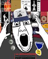 album_cover arm award badge baseball_cap clothes drive_like_jehu fugazi glasses hand hands_up hat husker_du minutemen music open_mouth post-hardcore punk soyjak stubble text the_jesus_lizard unwound variant:ppp // 800x986 // 650.8KB