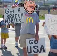 amerimutt clothes irl_background logo mcdonalds meme mutt open_mouth sign soyjak stubble subvariant:impish_amerimutt subvariant:wholesome_soyjak teeth united_states variant:gapejak variant:impish_soyak_ears // 600x585 // 705.8KB